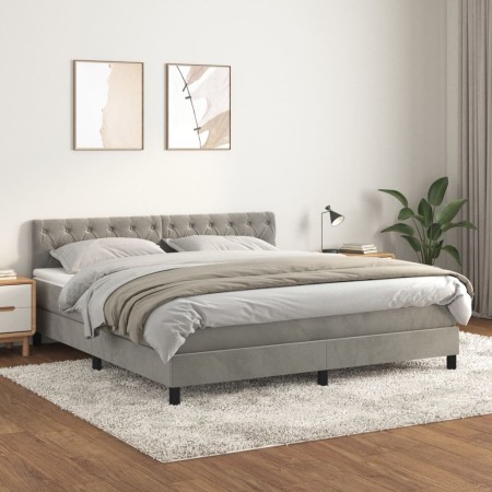 Cama box spring con colchón terciopelo gris claro 160x200 cm de vidaXL, Camas y somieres - Ref: Foro24-3141491, Precio: 507,6...