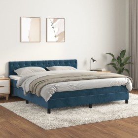 Cama box spring con colchón terciopelo azul oscuro 160x200 cm de vidaXL, Camas y somieres - Ref: Foro24-3141495, Precio: 477,...