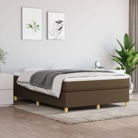 Cama box spring con colchón tela marrón oscuro 140x190 cm de vidaXL, Camas y somieres - Ref: Foro24-3144517, Precio: 386,99 €...