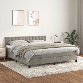 Box spring bed with light gray velvet mattress 160x200 cm by vidaXL, Beds and slatted bases - Ref: Foro24-3141551, Price: 491...