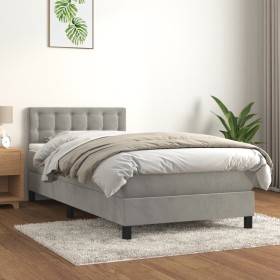 Box spring bed with light gray velvet mattress 90x190 cm by vidaXL, Beds and slatted bases - Ref: Foro24-3141515, Price: 311,...