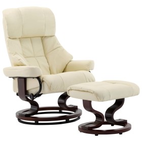 Silla reclinable con reposapiés cuero PE madera curvada crema de vidaXL, Sillones - Ref: Foro24-289859, Precio: 360,99 €, Des...