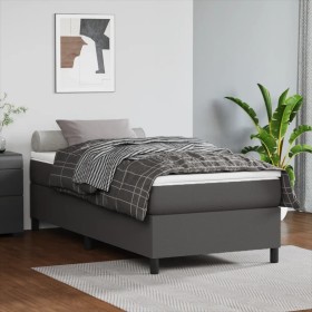 Box spring bed with gray synthetic leather mattress 90x200 cm by vidaXL, Beds and slatted bases - Ref: Foro24-3144588, Price:...