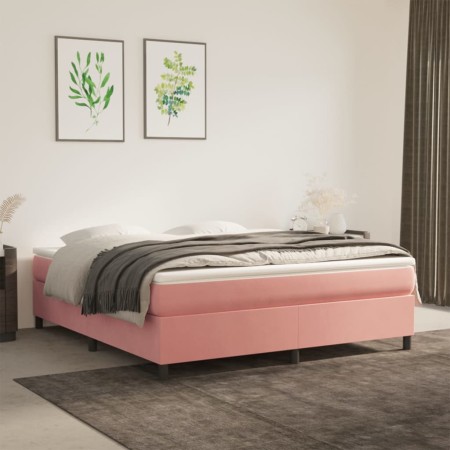 Box spring bed with pink velvet mattress 160x200 cm by vidaXL, Beds and slatted bases - Ref: Foro24-3144692, Price: 431,63 €,...