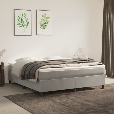 Box spring bed with light gray velvet mattress 160x200 cm by vidaXL, Beds and slatted bases - Ref: Foro24-3144687, Price: 460...