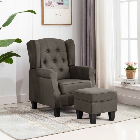 Sillón con taburete reposapiés de tela gris taupe de vidaXL, Sillones - Ref: Foro24-320159, Precio: 240,27 €, Descuento: %