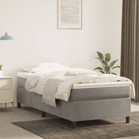 Cama box spring con colchón terciopelo gris claro 100x200 cm de vidaXL, Camas y somieres - Ref: Foro24-3144663, Precio: 308,2...