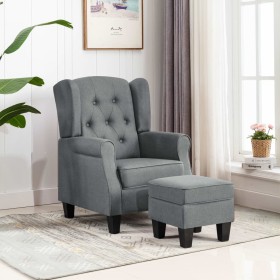 Sillón con taburete reposapiés tela gris claro de vidaXL, Sillones - Ref: Foro24-320151, Precio: 231,99 €, Descuento: %