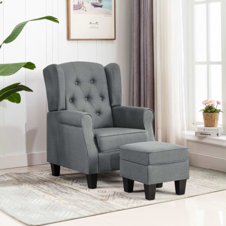 Sillón con taburete reposapiés tela gris claro de vidaXL, Sillones - Ref: Foro24-320151, Precio: 223,64 €, Descuento: %