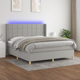 Box spring bed mattress and LED lights light gray fabric 160x200 cm by vidaXL, Beds and slatted bases - Ref: Foro24-3138885, ...