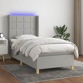 Boxspringbettmatratze und LED-Leuchten aus hellgrauem Stoff 90x190 cm von vidaXL, Betten und Lattenroste - Ref: Foro24-313883...