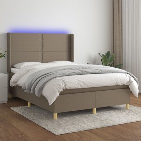 Box spring bed with mattress and LED lights taupe gray fabric 140x200 cm by vidaXL, Beds and slatted bases - Ref: Foro24-3138...