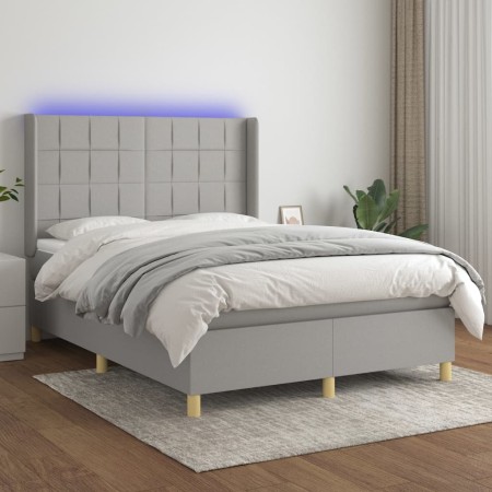 Box spring bed mattress and LED lights light gray fabric 140x200 cm by vidaXL, Beds and slatted bases - Ref: Foro24-3138877, ...