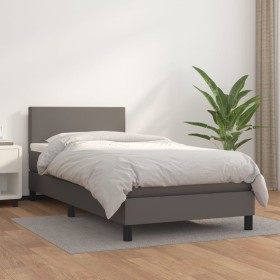 Box spring bed with gray synthetic leather mattress 90x190 cm by vidaXL, Beds and slatted bases - Ref: Foro24-3140979, Price:...