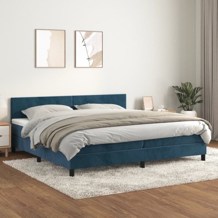 Box spring bed with dark blue velvet mattress 200x200 cm by vidaXL, Beds and slatted bases - Ref: Foro24-3141207, Price: 598,...