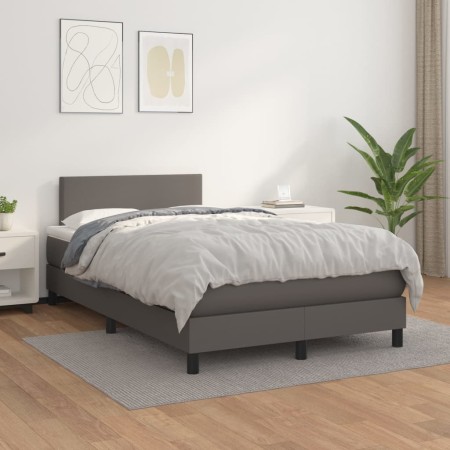 Box spring bed with gray synthetic leather mattress 120x200 cm by vidaXL, Beds and slatted bases - Ref: Foro24-3140997, Price...