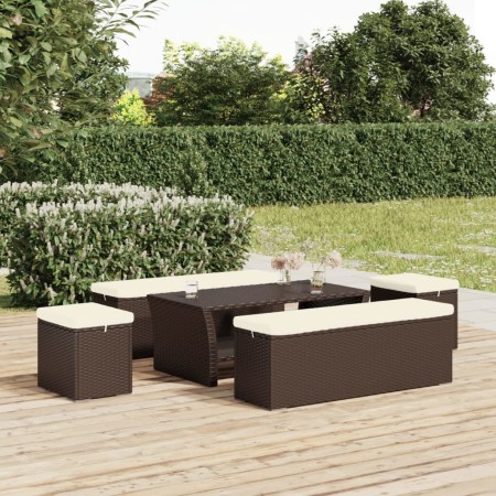 Ottoman with 2 brown synthetic rattan cushions 40x30x40 cm by vidaXL, Ottomans - Ref: Foro24-319395, Price: 77,42 €, Discount: %