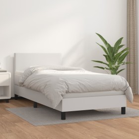 Box spring bed with white synthetic leather mattress 90x190 cm by vidaXL, Beds and slatted bases - Ref: Foro24-3140976, Price...