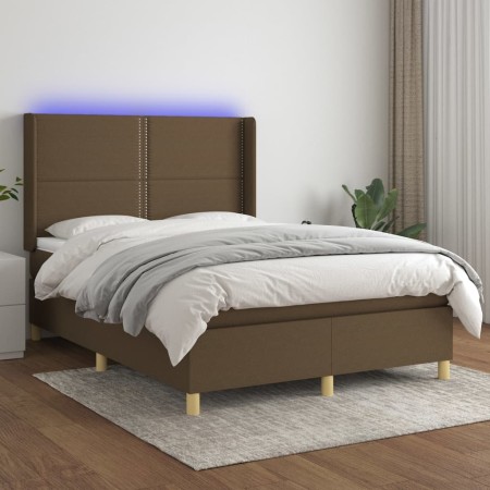 Cama box spring colchón luces LED tela marrón oscuro 140x190 cm de vidaXL, Camas y somieres - Ref: Foro24-3138792, Precio: 54...