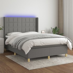 Box spring bed mattress and LED lights dark gray fabric 140x190 cm by vidaXL, Beds and slatted bases - Ref: Foro24-3138870, P...