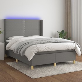 Box spring bed mattress and LED lights dark gray fabric 140x190 cm by vidaXL, Beds and slatted bases - Ref: Foro24-3138790, P...