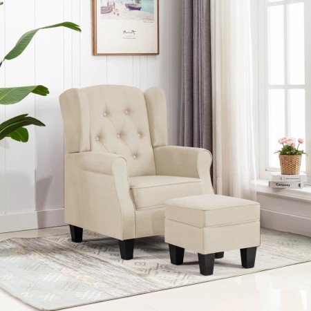 Sillón con taburete reposapiés de tela crema de vidaXL, Sillones - Ref: Foro24-320160, Precio: 260,34 €, Descuento: %