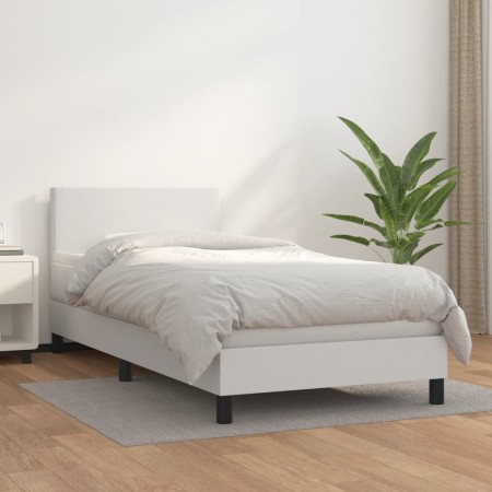 Box spring bed with white synthetic leather mattress 90x190 cm by vidaXL, Beds and slatted bases - Ref: Foro24-3140982, Price...