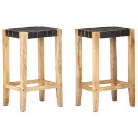 Kitchen stools 2 units genuine black leather 75 cm by vidaXL, Kitchen stools - Ref: Foro24-321835, Price: 115,98 €, Discount: %