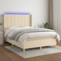 Box spring bed mattress and LED lights cream fabric 140x200 cm by vidaXL, Beds and slatted bases - Ref: Foro24-3138882, Price...