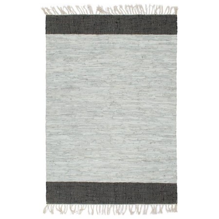 Hand-woven leather chindi rug 190x280 cm light grey/black by vidaXL, Rugs - Ref: Foro24-133968, Price: 63,99 €, Discount: %