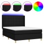 Box spring bed mattress and LED lights black fabric 140x190 cm by vidaXL, Beds and slatted bases - Ref: Foro24-3138871, Price...