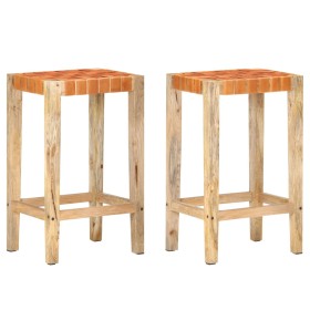 Bar stools 2 pieces genuine brown leather 75 cm by vidaXL, Kitchen stools - Ref: Foro24-321830, Price: 127,99 €, Discount: %