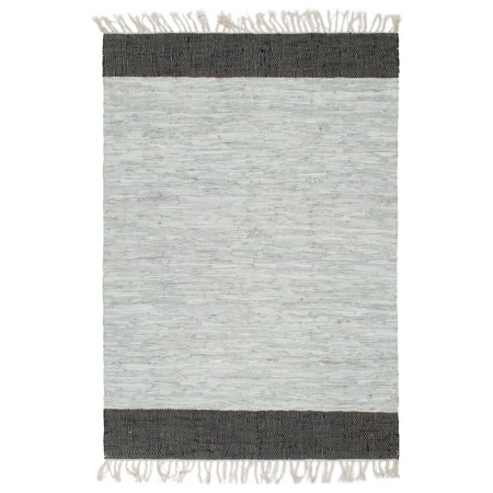 Hand-woven leather chindi rug 160x230 cm light grey/black by vidaXL, Rugs - Ref: Foro24-133967, Price: 43,99 €, Discount: %