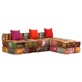 Modular 3-seater patchwork fabric pouf by vidaXL, Cushions for chairs and sofas - Ref: Foro24-244983, Price: 583,99 €, Discou...