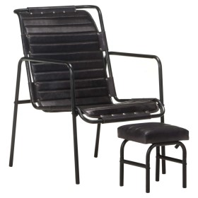 Silla de relax reposabrazos y reposapiés cuero auténtico negro de vidaXL, Sillones - Ref: Foro24-323729, Precio: 97,99 €, Des...