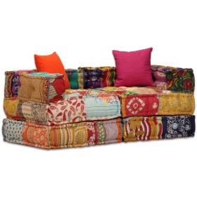 2-seater modular fabric patchwork pouf by vidaXL, Cushions for chairs and sofas - Ref: Foro24-244977, Price: 293,21 €, Discou...