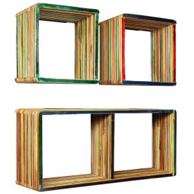 Set estantería de pared 3 uds teca maciza reciclada multicolor de vidaXL, Estantes y estanterías - Ref: Foro24-245410, Precio...