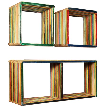 Set estantería de pared 3 uds teca maciza reciclada multicolor de vidaXL, Estantes y estanterías - Ref: Foro24-245410, Precio...