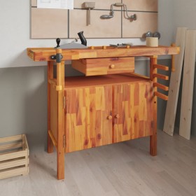 Banco trabajo cajón y tornillos banco madera acacia 124x52x83cm de vidaXL, Mesas de trabajo - Ref: Foro24-153321, Precio: 201...