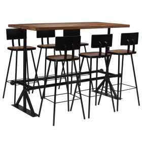 High table and stools set 7 pieces solid recycled wood by vidaXL, Furniture sets for kitchens and dining rooms - Ref: Foro24-...