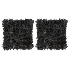 Cojines con flecos 2 unidades cuero y algodón negro 45x45 cm de vidaXL, Cojines - Ref: Foro24-133993, Precio: 44,99 €, Descue...