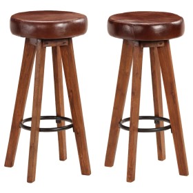 Kitchen stools 2 units genuine leather solid acacia wood by vidaXL, Kitchen stools - Ref: Foro24-246260, Price: 162,89 €, Dis...