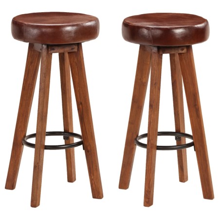 Kitchen stools 2 units genuine leather solid acacia wood by vidaXL, Kitchen stools - Ref: Foro24-246260, Price: 166,27 €, Dis...