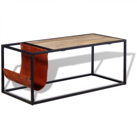 Mesa de centro con revistero de cuero auténtico 110x50x45 cm de vidaXL, Mesas de centro - Ref: Foro24-244241, Precio: 83,99 €...