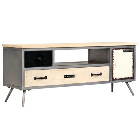 Mueble para TV de madera de mango maciza y acero 120x30x45 cm de vidaXL, Muebles TV - Ref: Foro24-246282, Precio: 171,99 €, D...