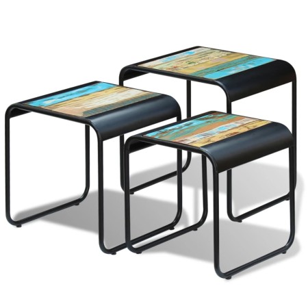 Stackable tables 3 units recycled solid wood by vidaXL, Side tables - Ref: Foro24-243286, Price: 170,78 €, Discount: %