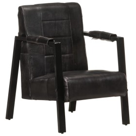 Sillón de cuero de cabra real negro 60x80x87 cm de vidaXL, Sillones - Ref: Foro24-325148, Precio: 151,99 €, Descuento: %