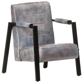 Sillón de cuero de cabra real gris 60x80x87 cm de vidaXL, Sillones - Ref: Foro24-325149, Precio: 160,01 €, Descuento: %