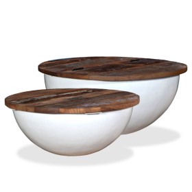 Set of 2 coffee tables in the shape of a bowl, made of recycled white wood. by vidaXL, Coffee table - Ref: Foro24-245256, Pri...