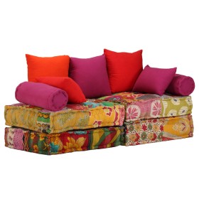 Modular 2-seater patchwork fabric pouf by vidaXL, Cushions for chairs and sofas - Ref: Foro24-244985, Price: 346,99 €, Discou...